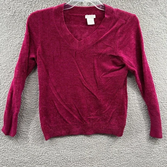 Womens‎ Eyelash Knit Sweater XL Raspberry Cozy Soft Capsule Minimalist V Neck