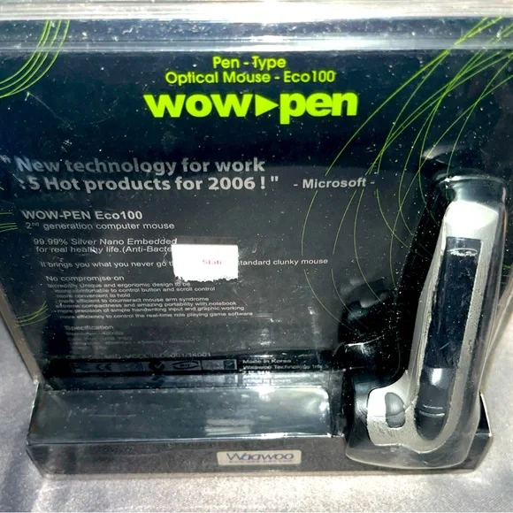 Microsoft Wow Pen Optical Mouse Eco100 New Silver 2nd Gen 400 Dpi USB PS/2