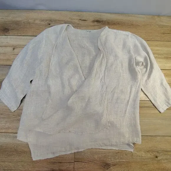 Pure Linen Gauze Kimono Cardigan Duster Wrap Coastal Grandmother Shrug Large