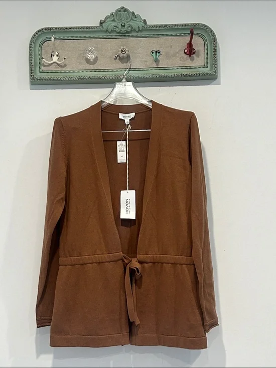 Haven luxe cashmere cotton Brown Tie-Front Open Cardigan Sweater XS women’s new