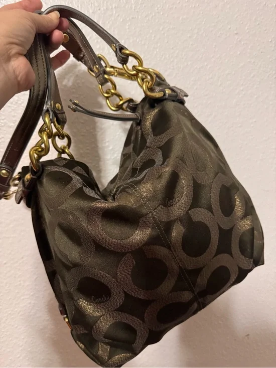 Coach Opt-Art Lurex Brooke Signature Jacquard Chain-Handle in Olive
