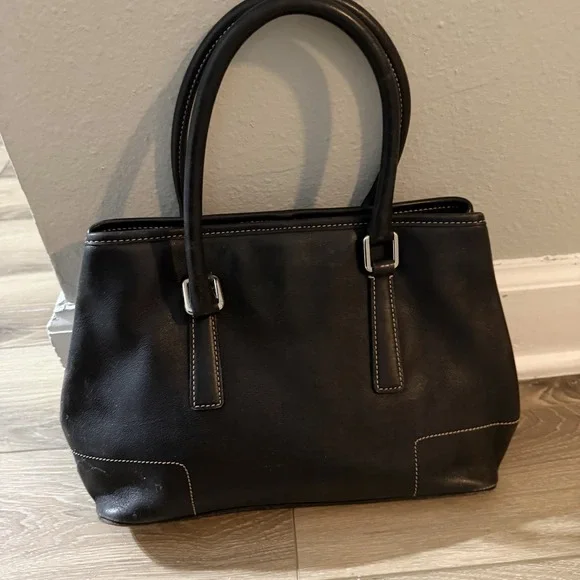 Coach VTG Y2K 2001 Hampton Black Leather Tote Bag Purse D1J 7757‎