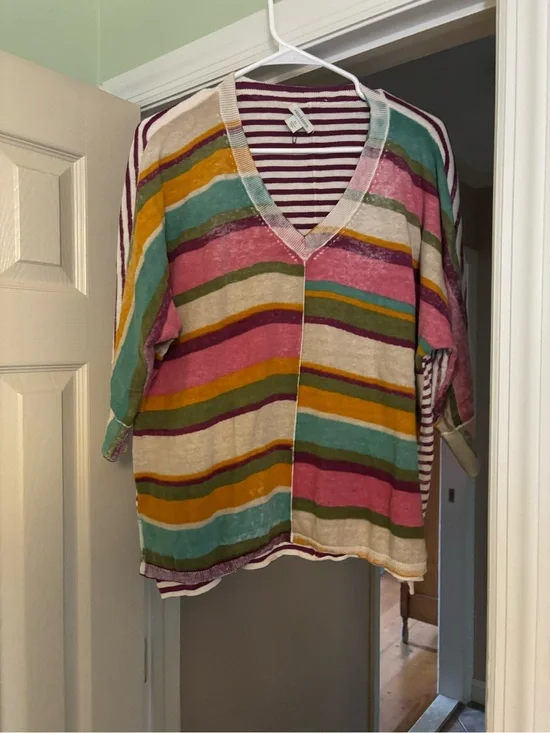 Sundance Multicolor Striped V-Neck Sweater Top