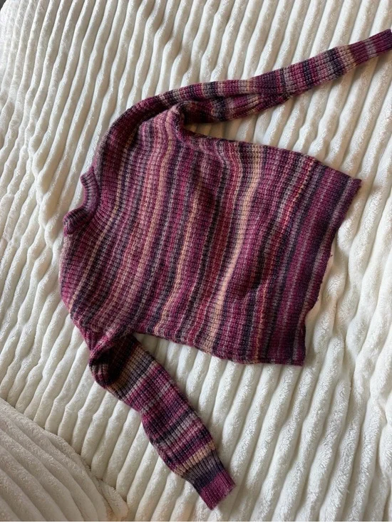 Sonoma Striped Crewneck Sweater in Pink and Burgundy