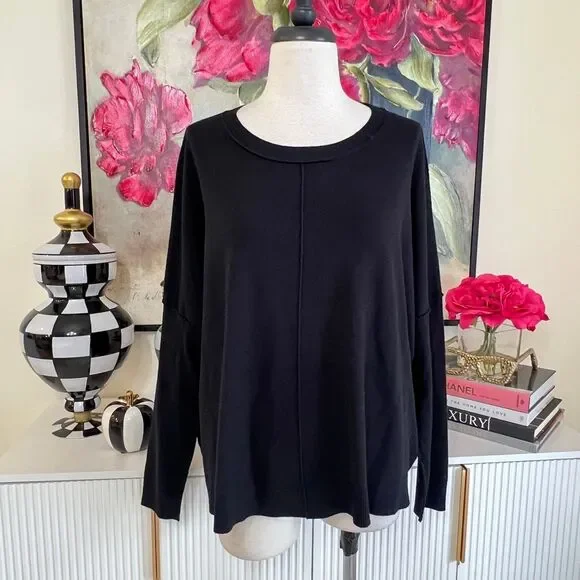 Six/Fifty Women's Crew Neck Long Sleeve Devon Pullover Sweater Black Medium NWT