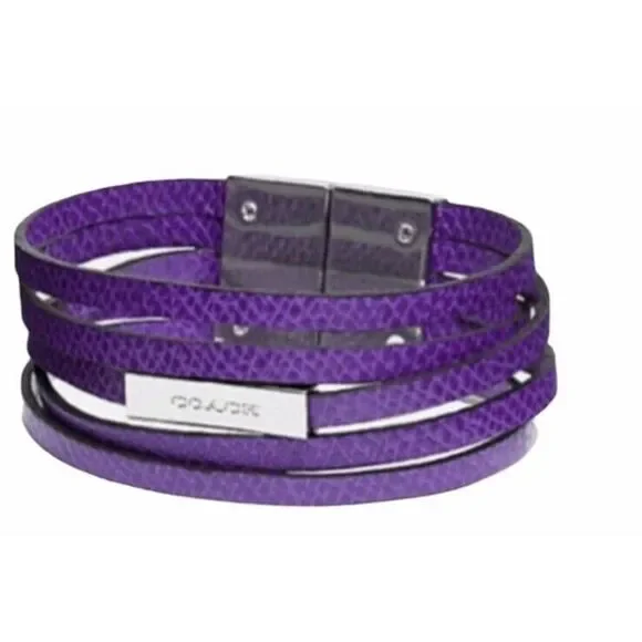 Coach‎ Purple Leather Snakeskin Bracelet Silver Tone Metal Clasp Wrap Logo