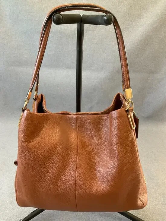Coach Madison Phoebe Leather Shoulder Bag Pebbled Brown 3 Compartments