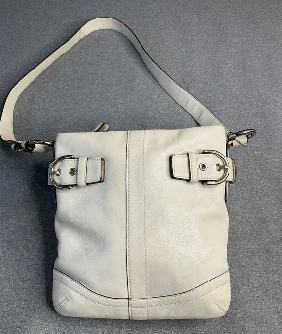 COACH Shoulder Bag Crossbody Logo Hardware Leather White 3594