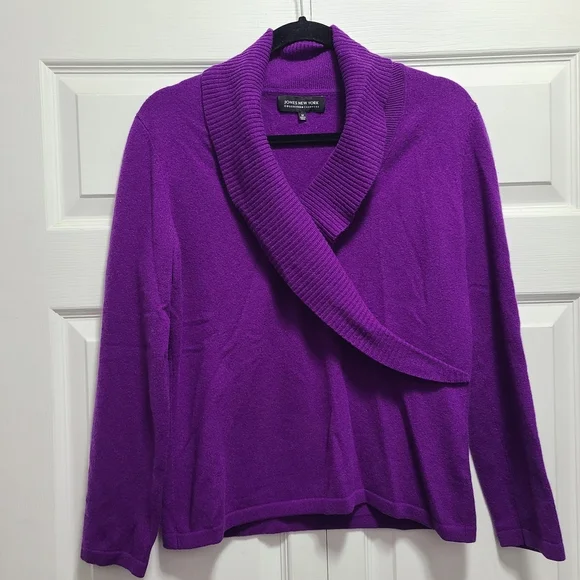 Jones New York Cashmere Rich Purple‎ Cowl Neck Sweater M Flaw Hole In Pit