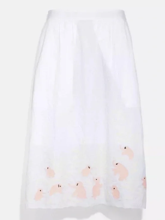 Coach White Elephant Hem Midi Skirt Womens 0‎ NWT