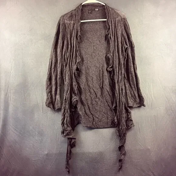Eileen Fisher Cardigan Sweater Womens XS Grey Ruffle Silk Cashmere Blend Preppy