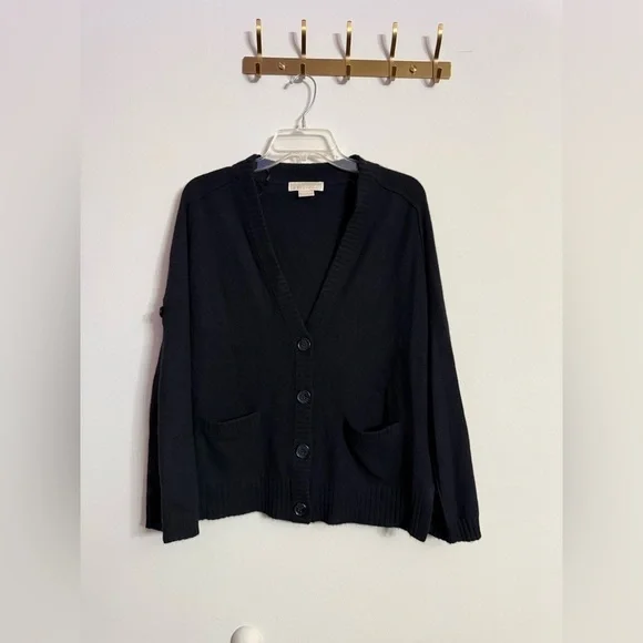 MICHAEL KORS Classic Black Cardigan 100% Cashmere Sweater XS
