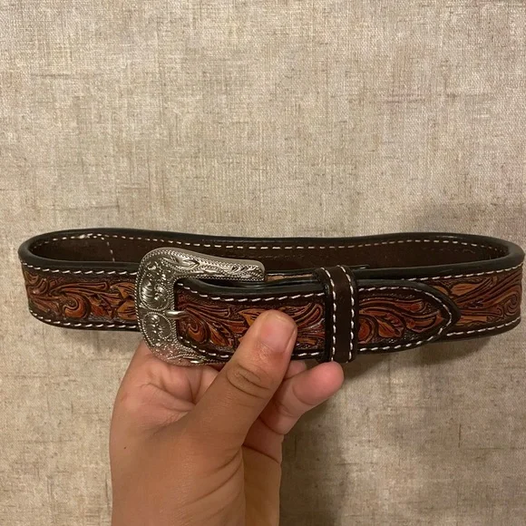 Brown Leather Embossed Belt