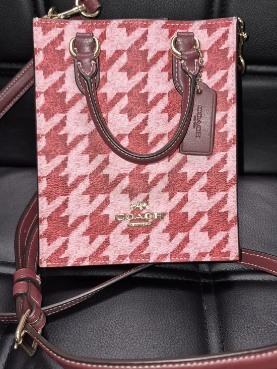 Coach Pink & Burgundy Houndstooth Mini Tote