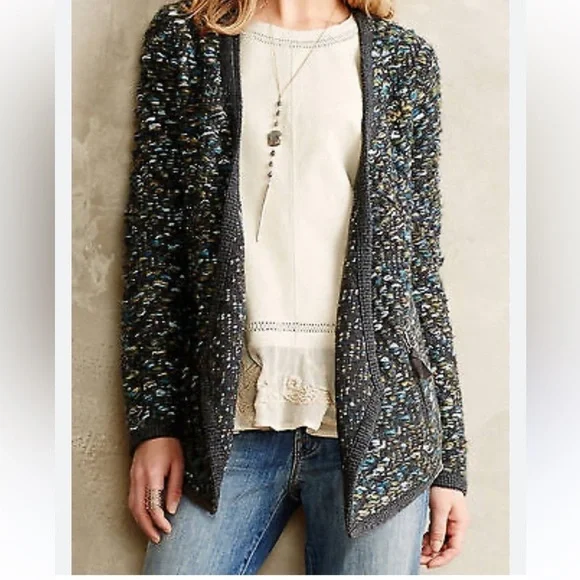 Anthropologie MOTH Keavy chunky tweed cardigan jacket sweater open front M