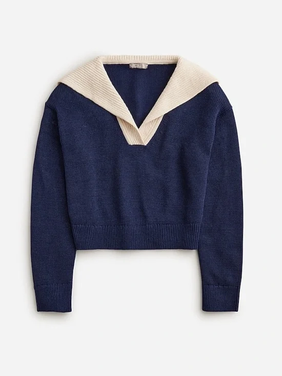 J. Crew Sailor Collar Pullover Sweater in Dark Evening Sand | XS