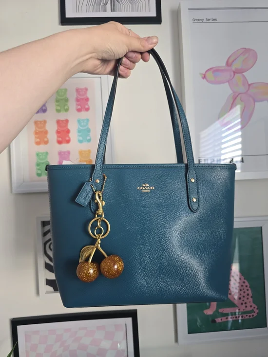 Authentic Coach City Zip Tote Bag with Cherry Charm Brand New