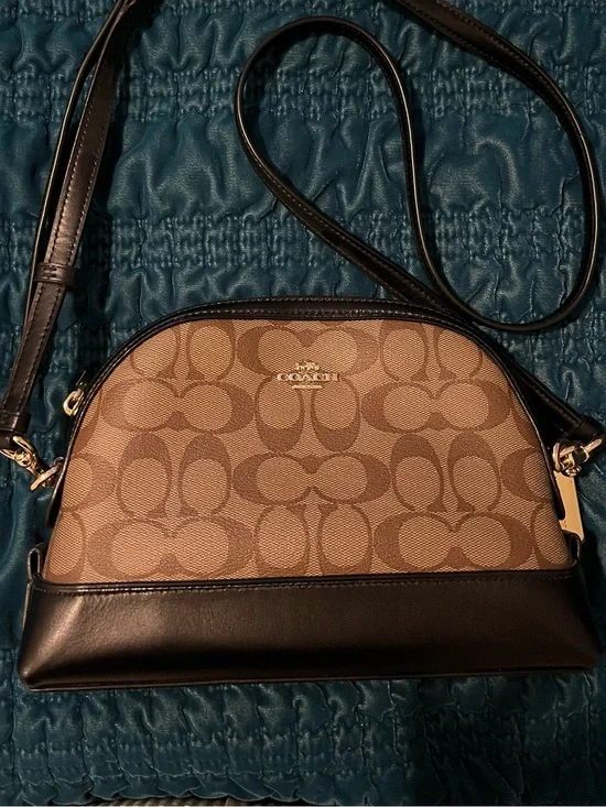 Coach Tan and Black Signature Dome Crossbody