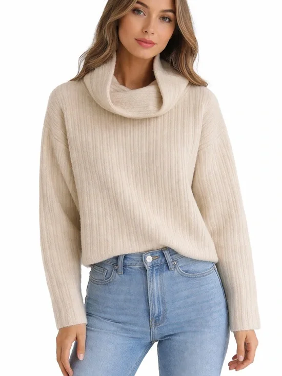 NWT 12th Tribe Cropped Minimalist Boho Turtleneck Sweater Cream XS