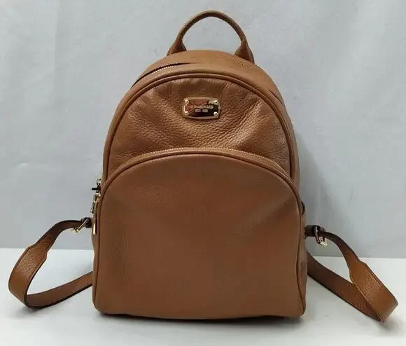 Michael Kors Tan Brown Pebbled Leather Pocket Zip Around Backpack