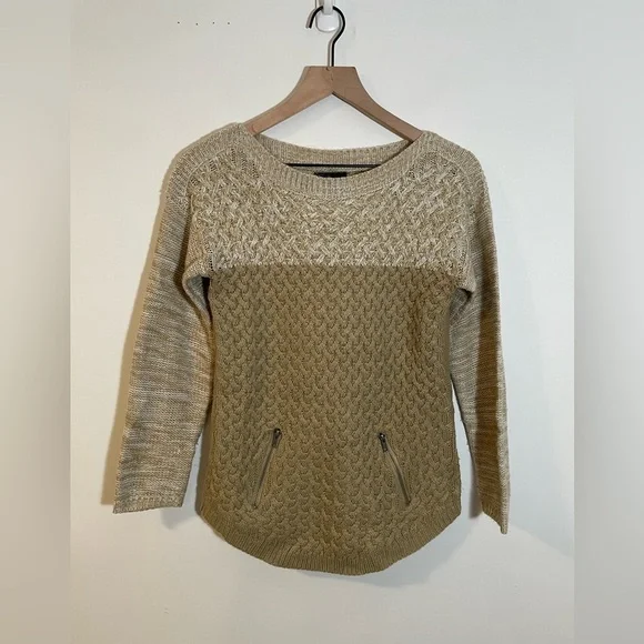 Love Always Knit Woven Design Sweater Size Medium Brown & Cream