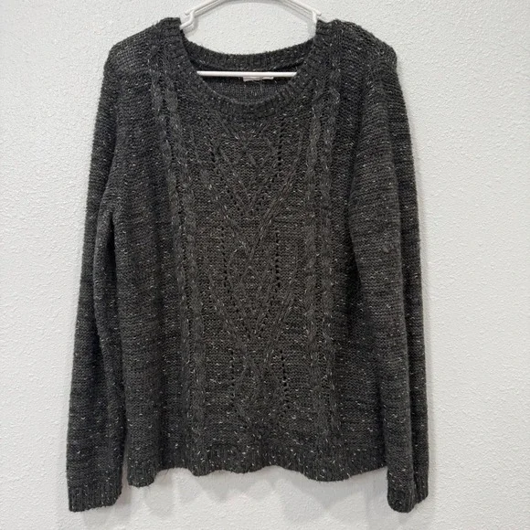 Maurices Womens Large Charcoal‎ Gray Metallic Cable Knit Sweater L Pullover