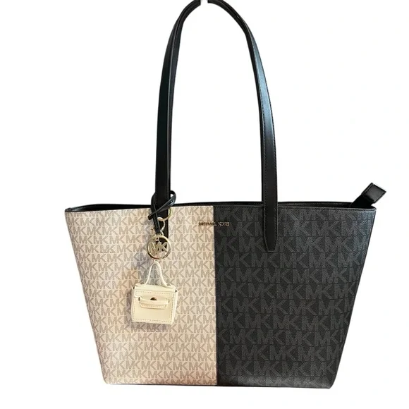 Michael Kors Black & White Logo Color Block Tote Bag Retail $448.