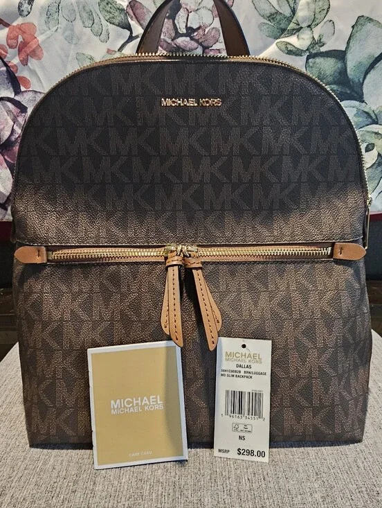 Michael Kors MK Medium Slim Backpack- Brown