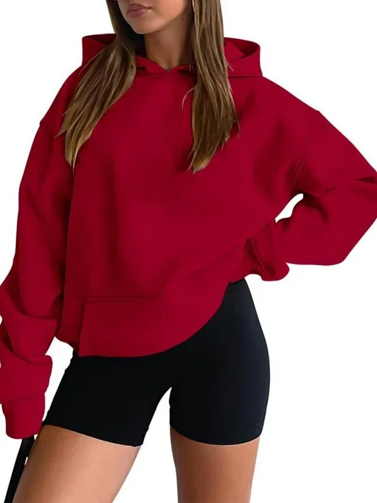 Cozy Casual Pullover Hoodie for Women | Long Sleeve, Kangaroo Pocket, Drop