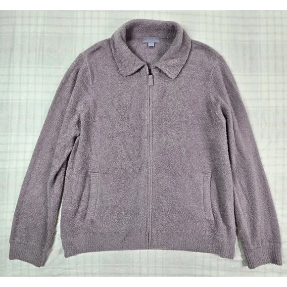 Barefoot Dreams Sweater CozyChic Lite Fleece Full Zip Jacket Collared Purple 1X