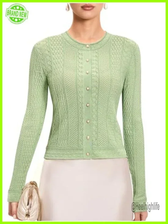 Crochet Cropped Cardigan with Pearl Buttons & Gold Thread Lightweight