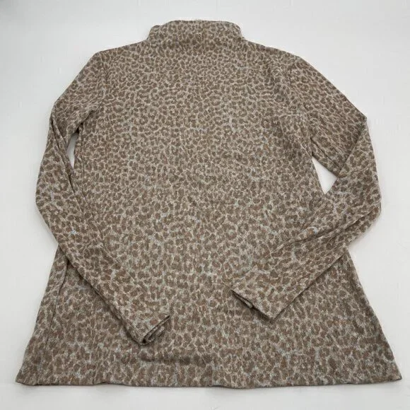 BeachLunchLounge Sweater XS Womens Animal Print Mock Neck Long Sleeves Thin Knit