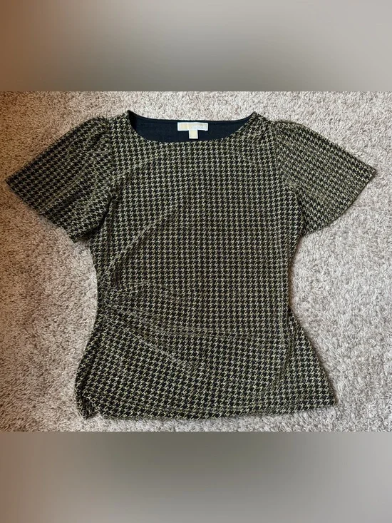 Michael Kors Black and Gold Houndstooth Short Sleeve Top