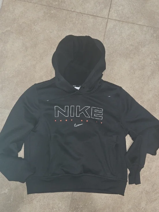 Nike Womens Black Crop Crewneck Hoodie with White Outline Logo