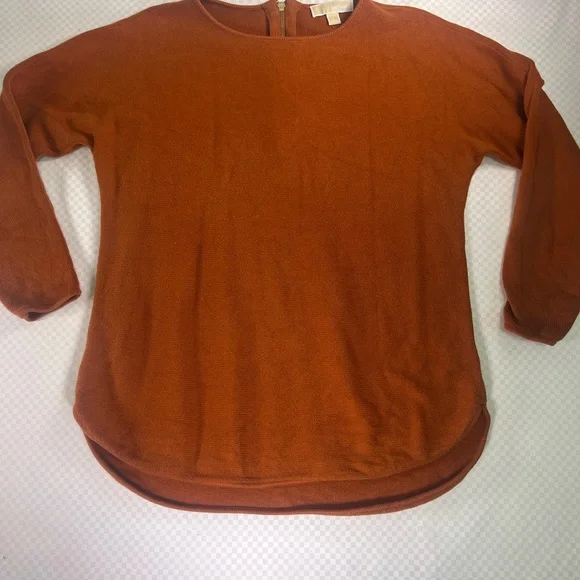 MICHAEL KORS Sweater Womens L Rust Color Pullover Gold‎ Back Zipper Long Sleeve!