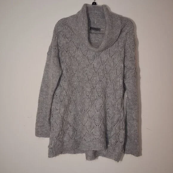 Anthropology Elsamanda Open Knit Mohair Blend Oversized Sweater Sz L Pearl Grey