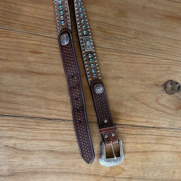 Brown Leather Belt with Turquoise Accents
