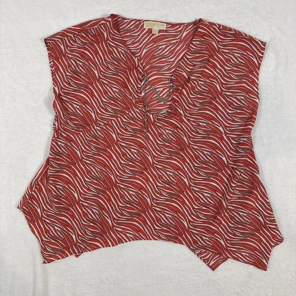 Michael Michael Kors Women's Short Sleeve Flowy Pink Pattern‎ Blouse Large