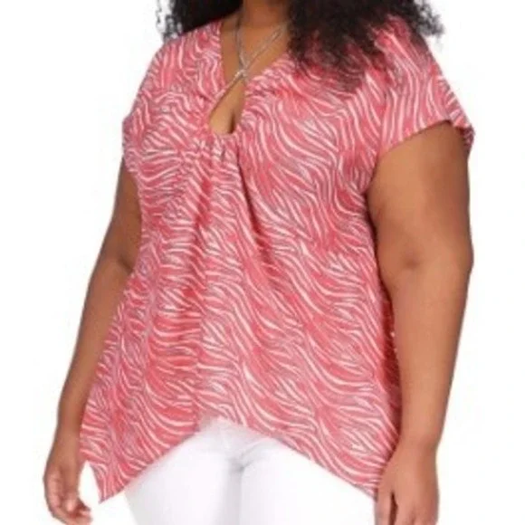 NWT Michael Kors Women's Plus Size Zebra Print Chain Trim‎ Top Peach Geranium 1X