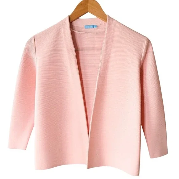 J McLaughlin Pink Cotton Cardigan Sz L Open Front Preppy‎ Sweater