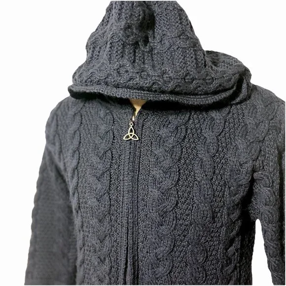 Aran Crafts $199 Fisher Sweater‎ Cable Knit Merino Wool Celtic Zip Cardigan S