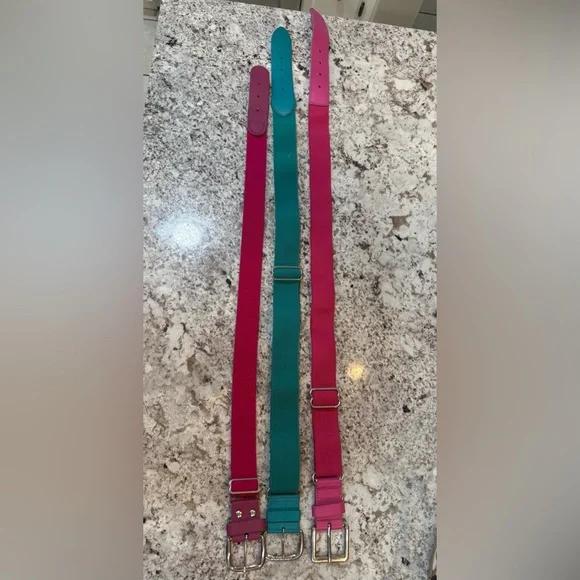 3 Teen or Kids baseball/softball belts. 2 Pink and 1 Teal