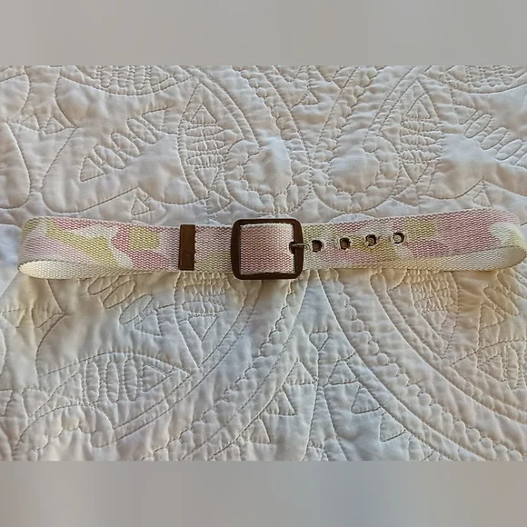 Pink, Yellow & White Canvas Belt with Brass Buckle