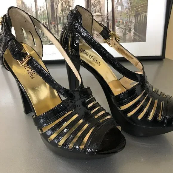 ‎Michael Kors Black Patent Leather Platform Sandals