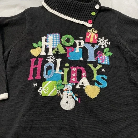 Quacker Factory Women's Christmas Sweater Happy Holidays Black Size‎ 1X