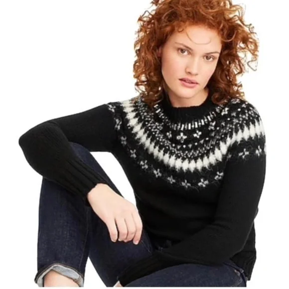 J. Crew Black and White Nordic Yoke Sweater