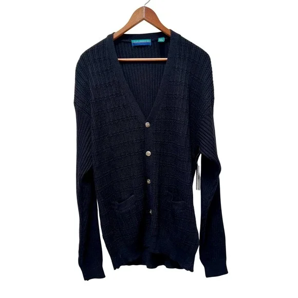 Claybrooke VTG Womens Black Wool Blend Knit Button Front Cardigan Sweater L 80s