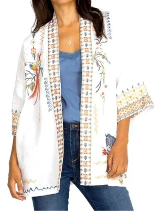 Johnny Was Watipaso Linen Open Front Kimono / Cardigan - Size L