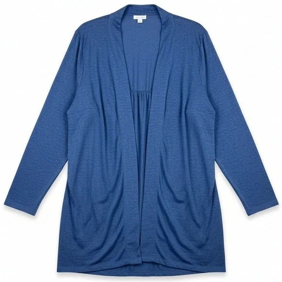 J Jill Cardigan Sweater‎ Large Love Linen Blue 100% Linen Open Front Long Sleeve