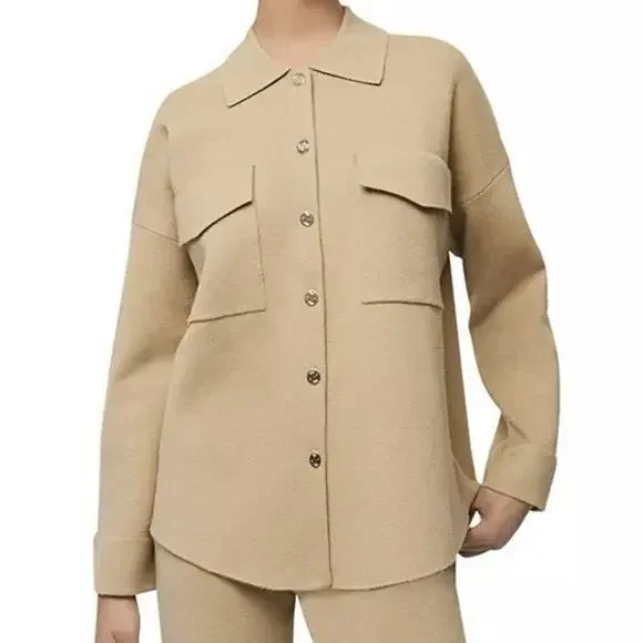 Maje Mimisal Knit Overshirt Cardigan In Camel Size 0/XS